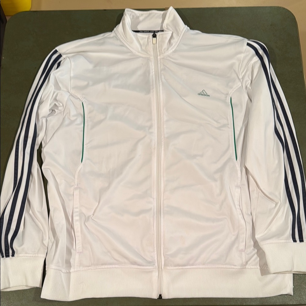Adidas White Track Jacket with Black Stripes